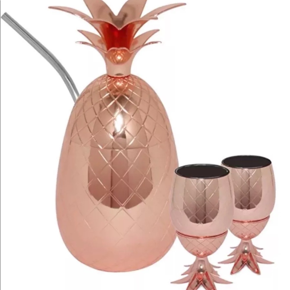 Copper finish pineapple tumbler set rose gold